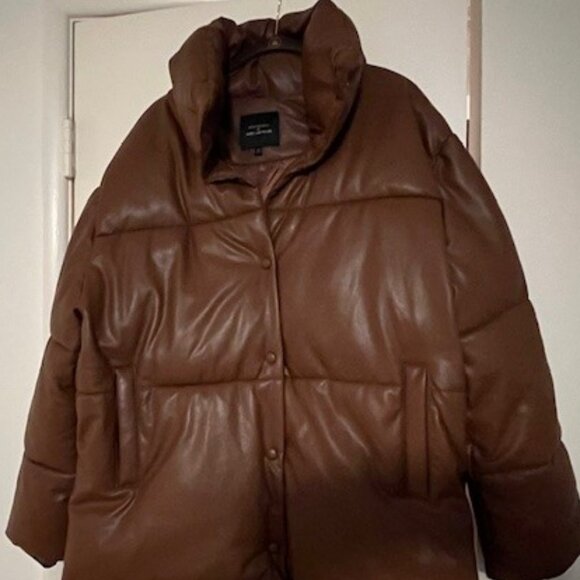 With the Girls by Avec Les Filles Brown Faux Leather Puffy Jacket - Size M - Picture 1 of 4